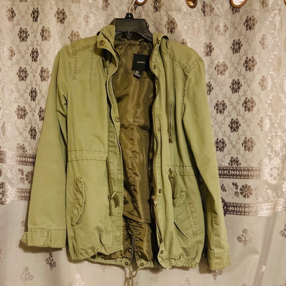 Forever 21 olive hooded utility jacket